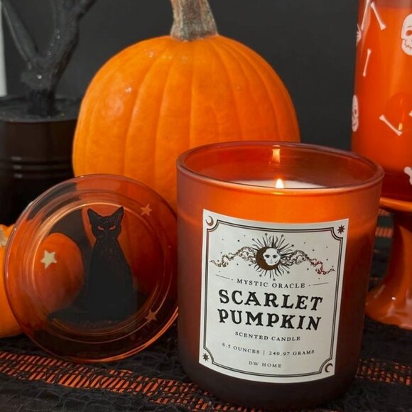 DW Home Scarlet Pumpkin Mystic Oracle Jar Candle Black Cat Glass Lid Halloween - Picture 1 of 4